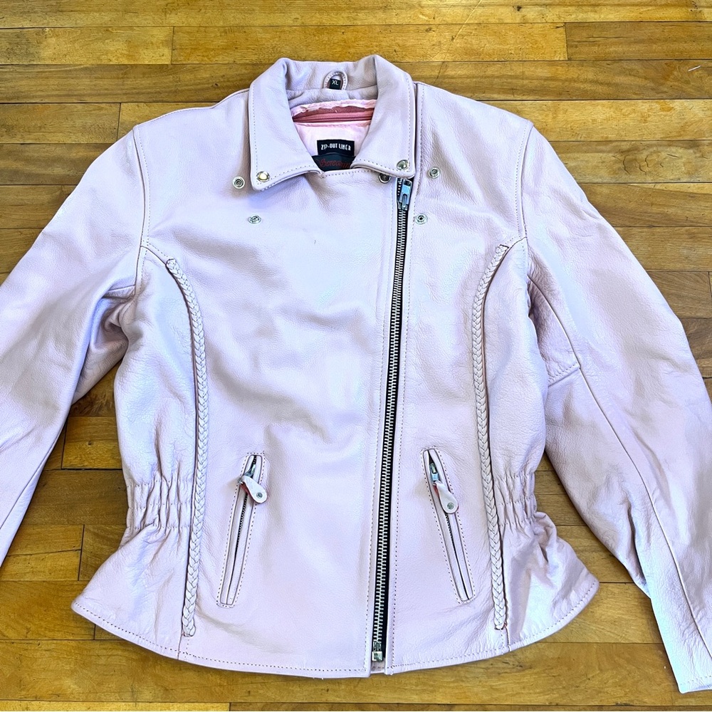 SCREAMING EAGLE Pink Leather Cinched Waist Jacket - Removable Liner - XL